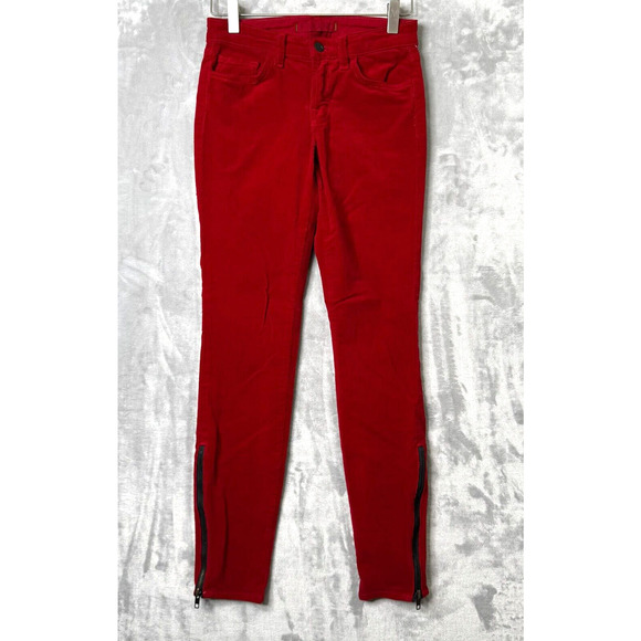 J Brand Zoey Pant Womens 25 Great Red Skinny Corduroy Ankle Zip Stretch Low Rise - Picture 1 of 13